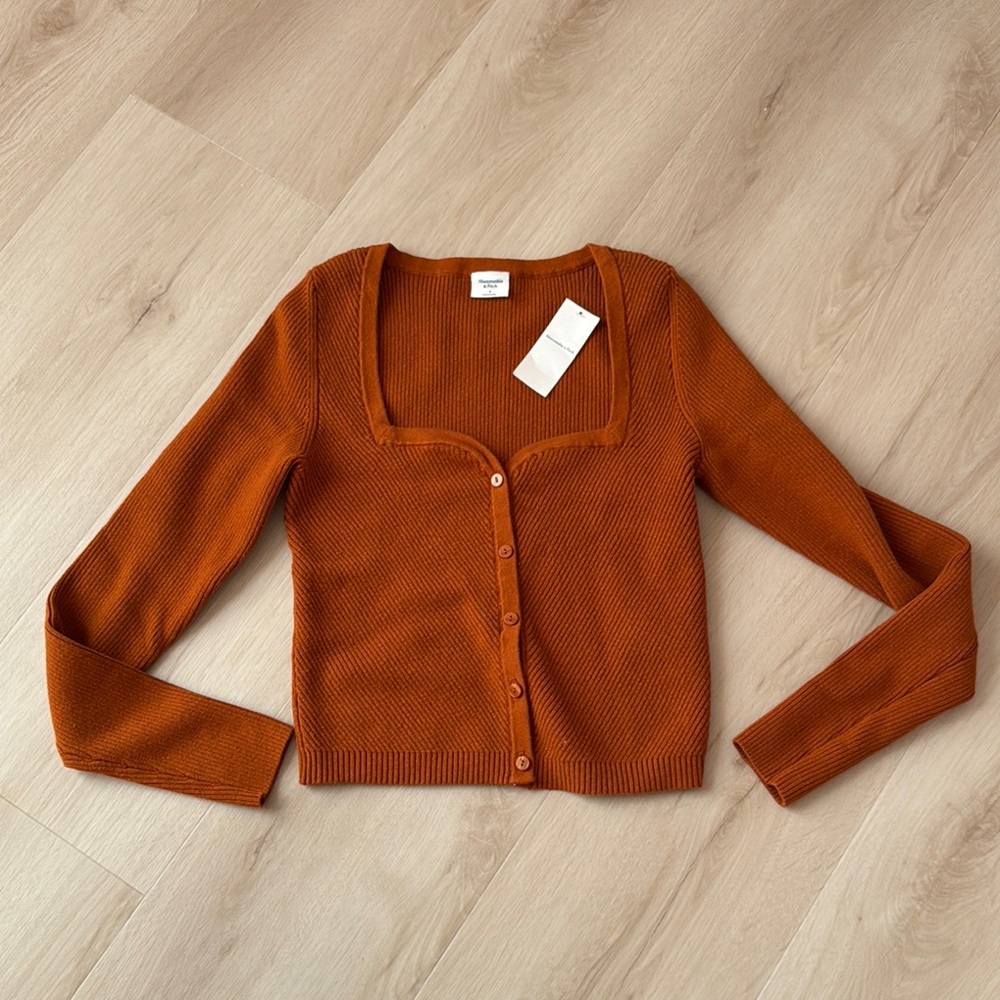 Abercrombie & Fitch Rust Orange Button-Front Ribbed Cardigan